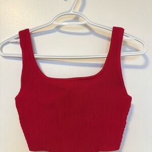 Babaton Red Ribbed Crop Top